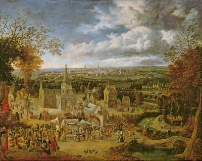 Una festa e vista di una città da Jan Griffier